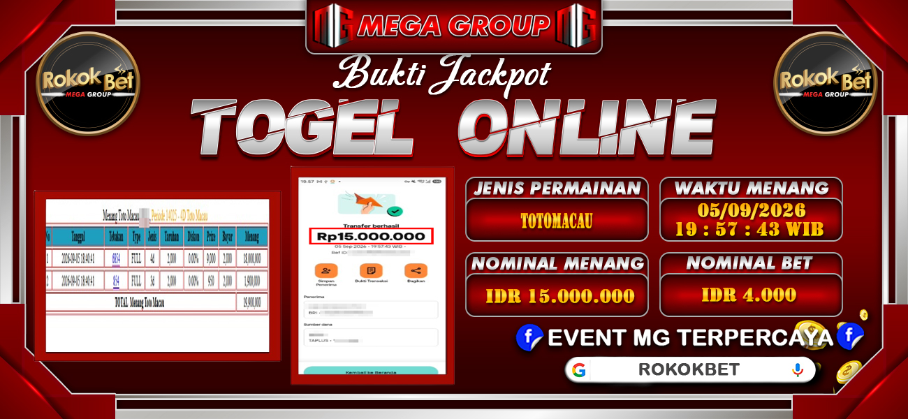 Bukti JP situs Rokokbet hari Sabtu, 05 September 2026