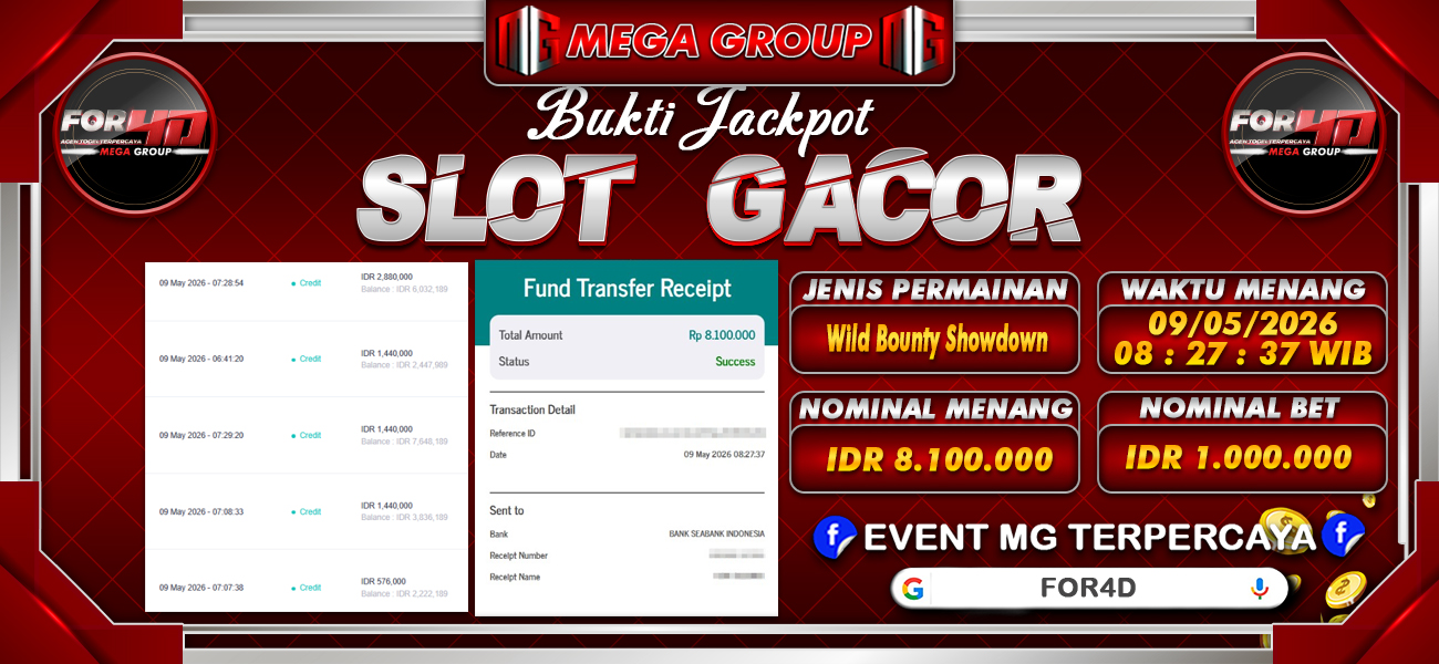 Bukti JP situs For4D hari Jumat, 08 Mei 2026