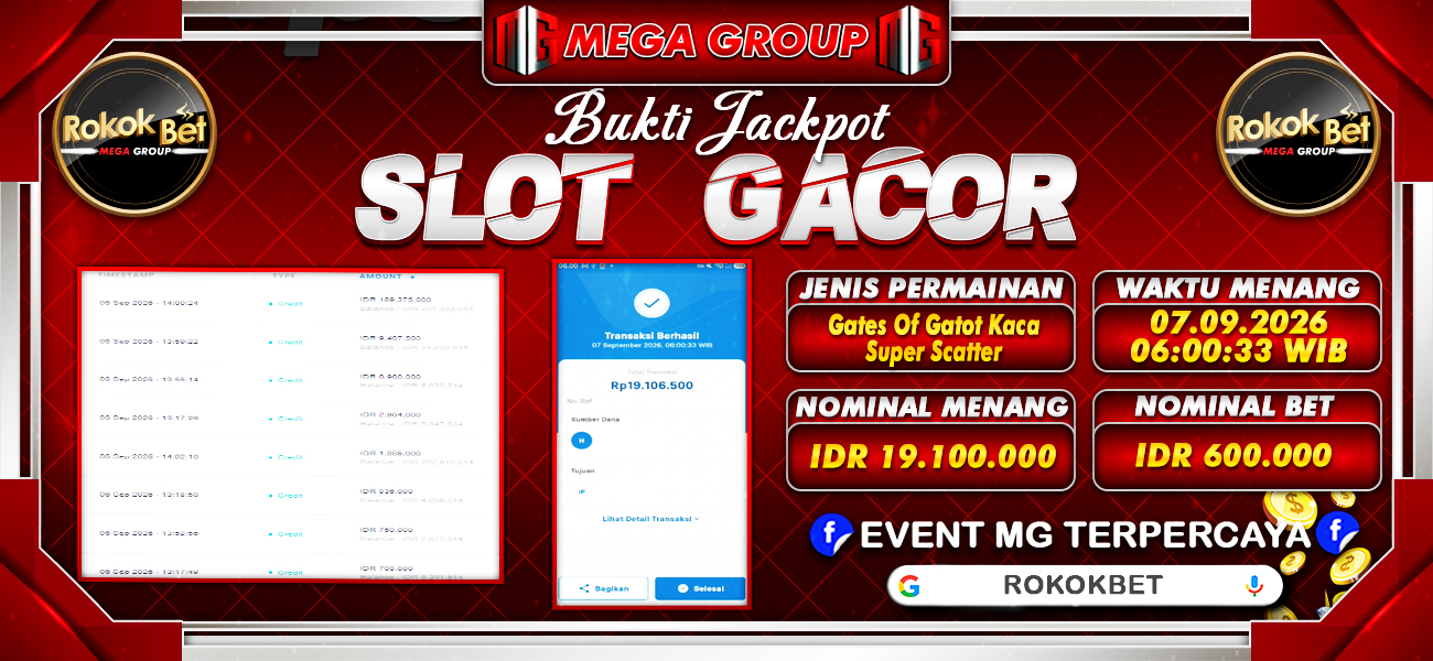 Bukti JP situs Rokokbet hari Senin, 07 September 2026