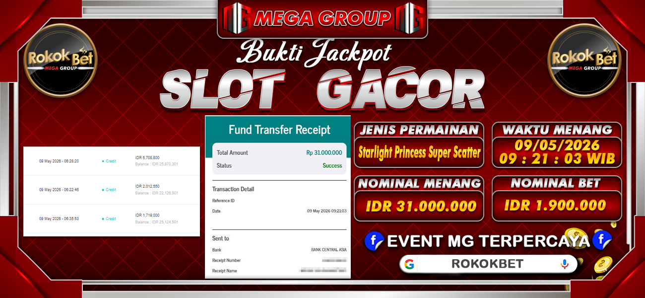 Bukti JP situs Rokokbet hari Jumat, 08 Mei 2026